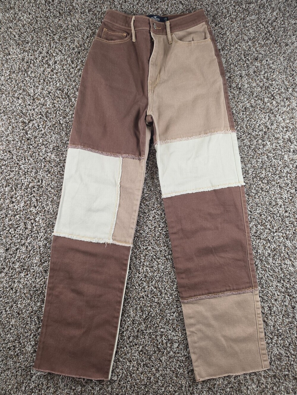 Hollister Womens 25" x 31" Ultra High Rise Dad Jeans Brown Tan Patchwork